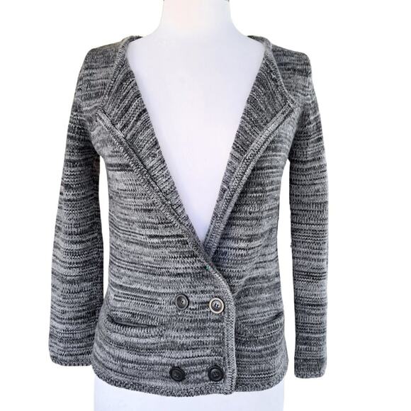 Isabel Marant Étoile Marled Black Gray Merino Wool Structured Cardigan Sweater - Picture 1 of 11